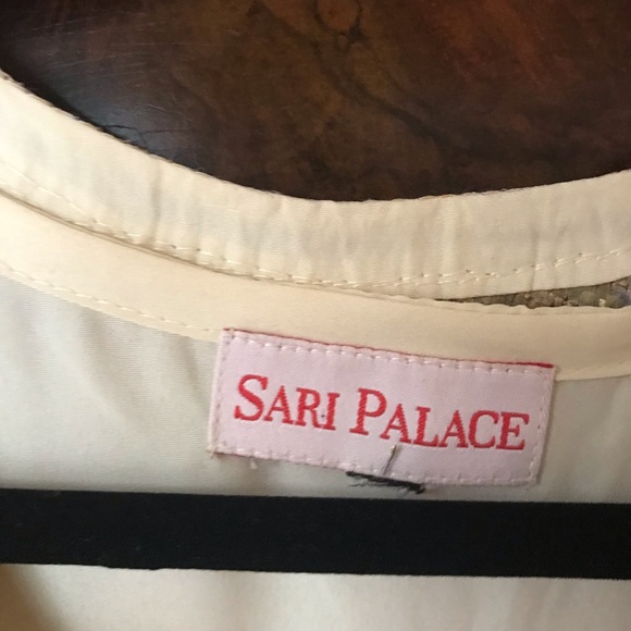 Sari Palace front beaded gown creme shawl pant - Picture 3 of 7